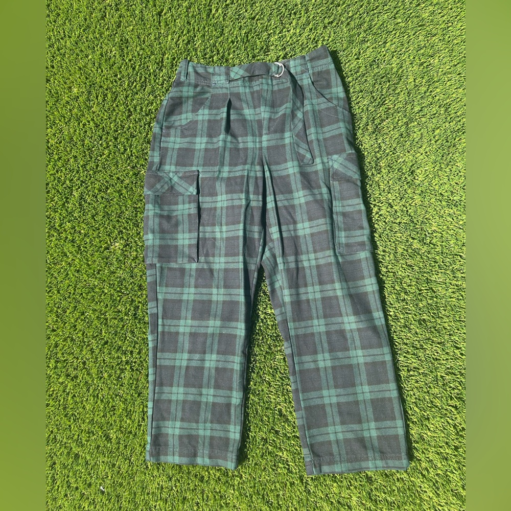 Free People Green Cargo Pants with Plaid Pattern
